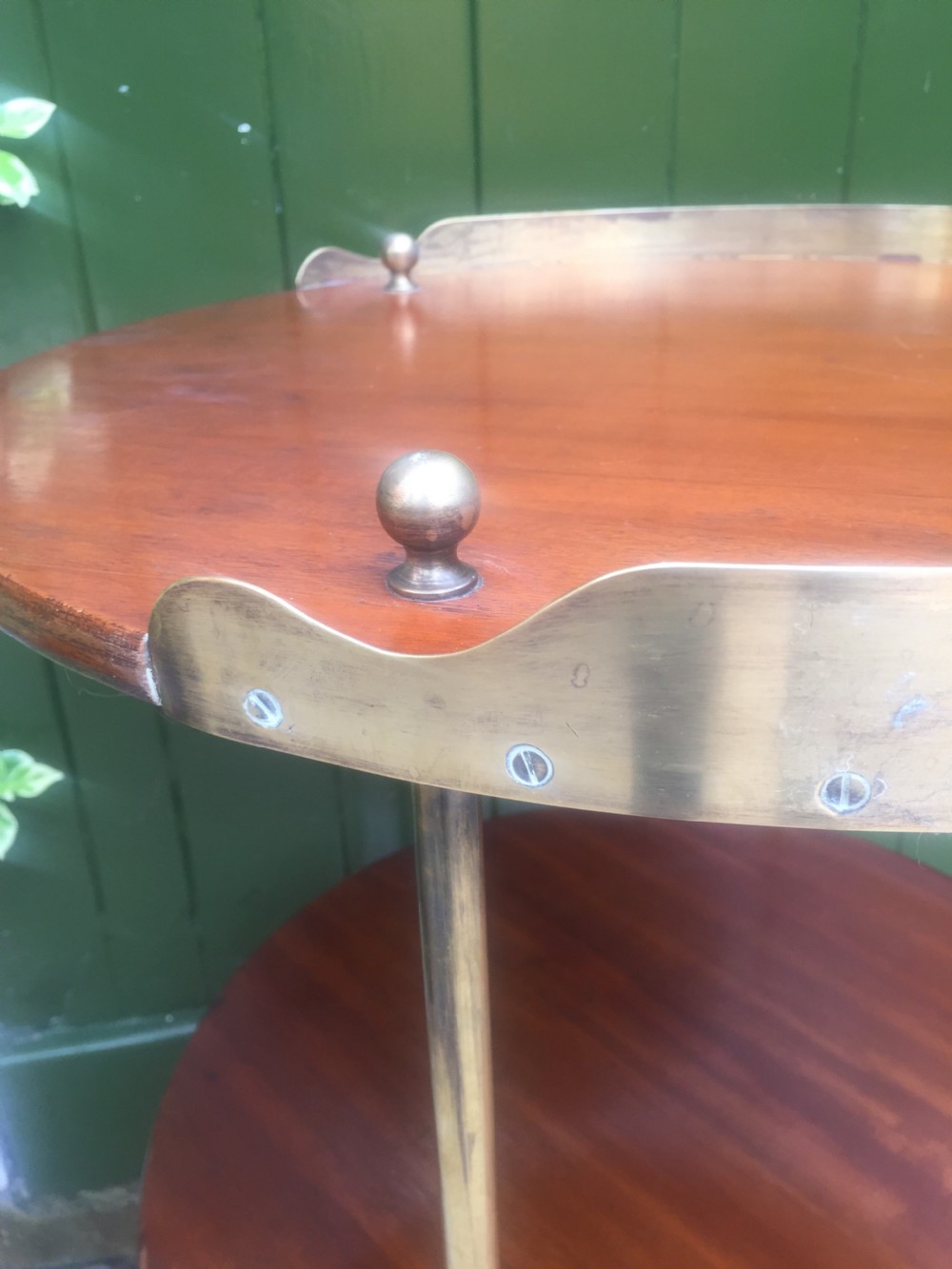 C19th Military campaign teak and brass circular 3-tier etagere . View XI