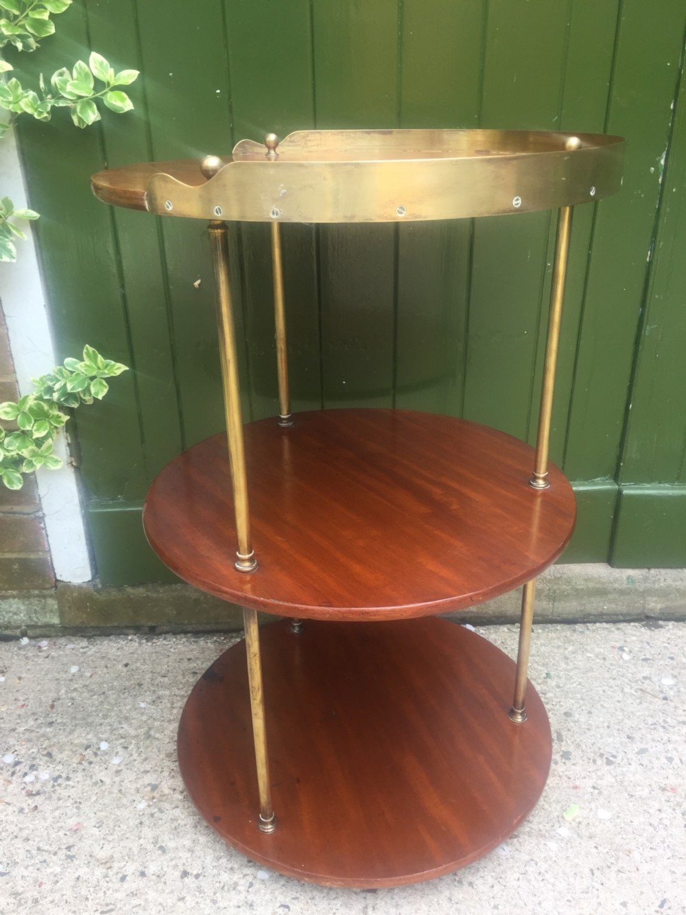 C19th Military campaign teak and brass circular 3-tier etagere . View XII