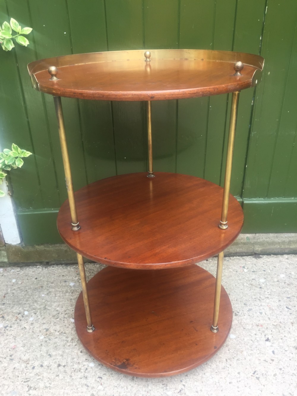 C19th Military campaign teak and brass circular 3-tier etagere . View XIV