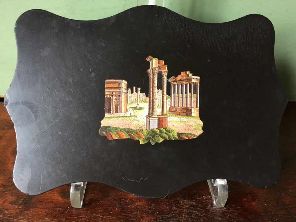 Fine late C19th Italian 'Grand Tour' souvenir marble paperweight with micro-mosaic panel .