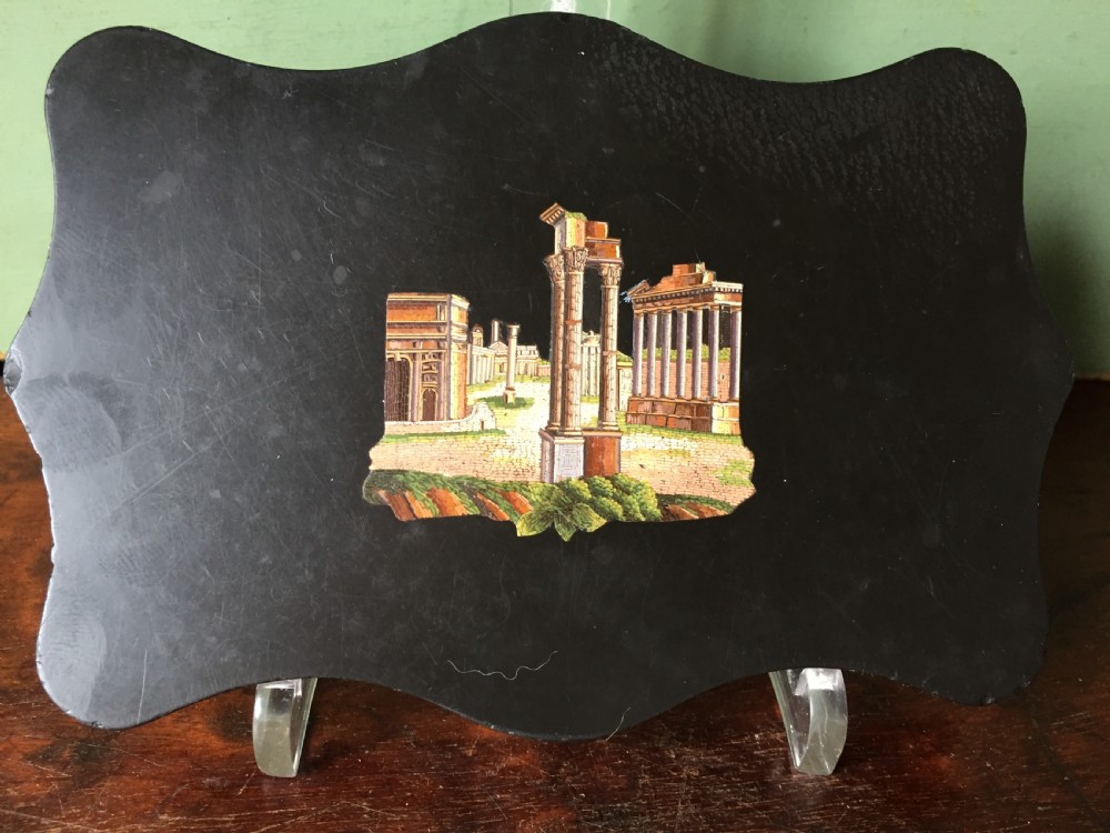 Fine late C19th Italian 'Grand Tour' souvenir marble paperweight with micro-mosaic panel . View II