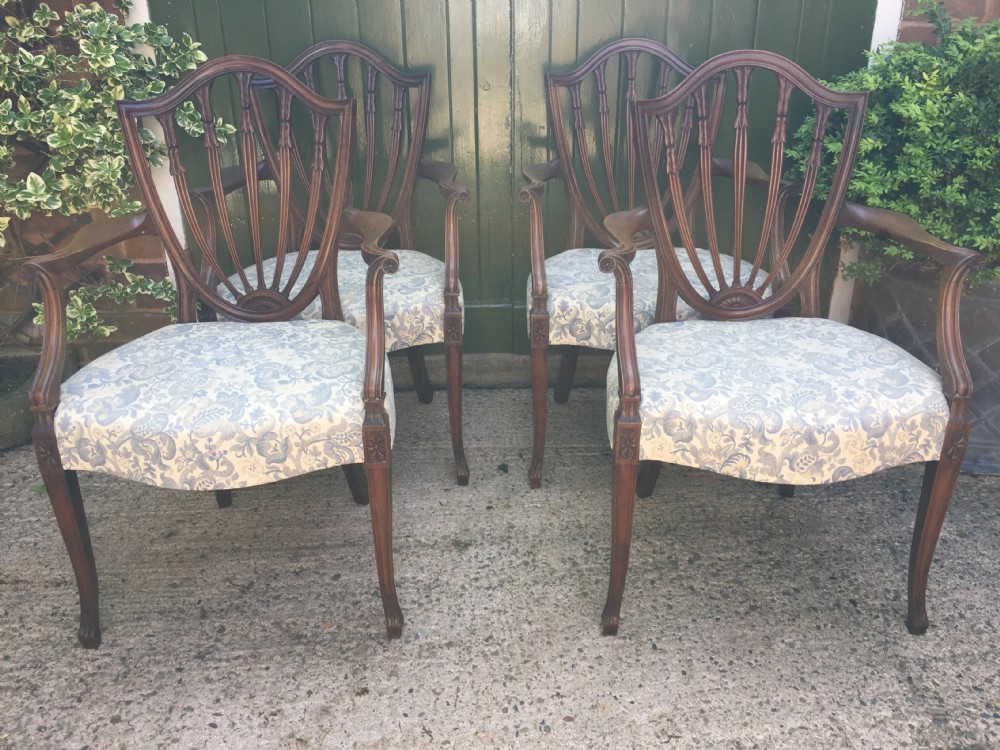 Set of 4 late C19th mahogany armchairs of C18th revival Hepplewhite design. View XVI