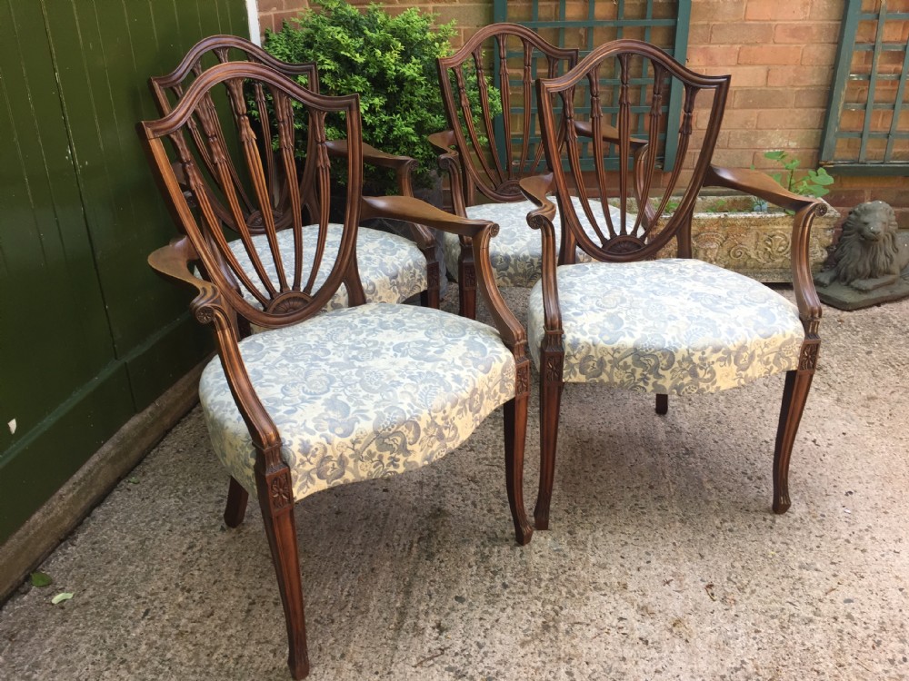 Set of 4 late C19th mahogany armchairs of C18th revival Hepplewhite design. View XXI