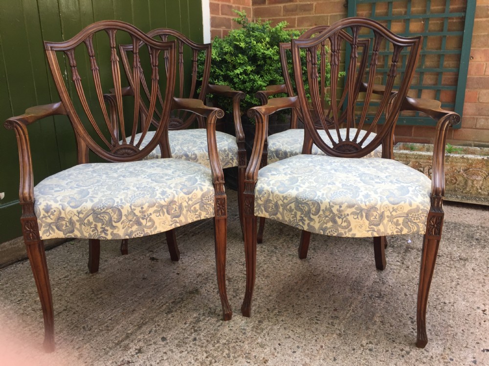 Set of 4 late C19th mahogany armchairs of C18th revival Hepplewhite design. View XXVI