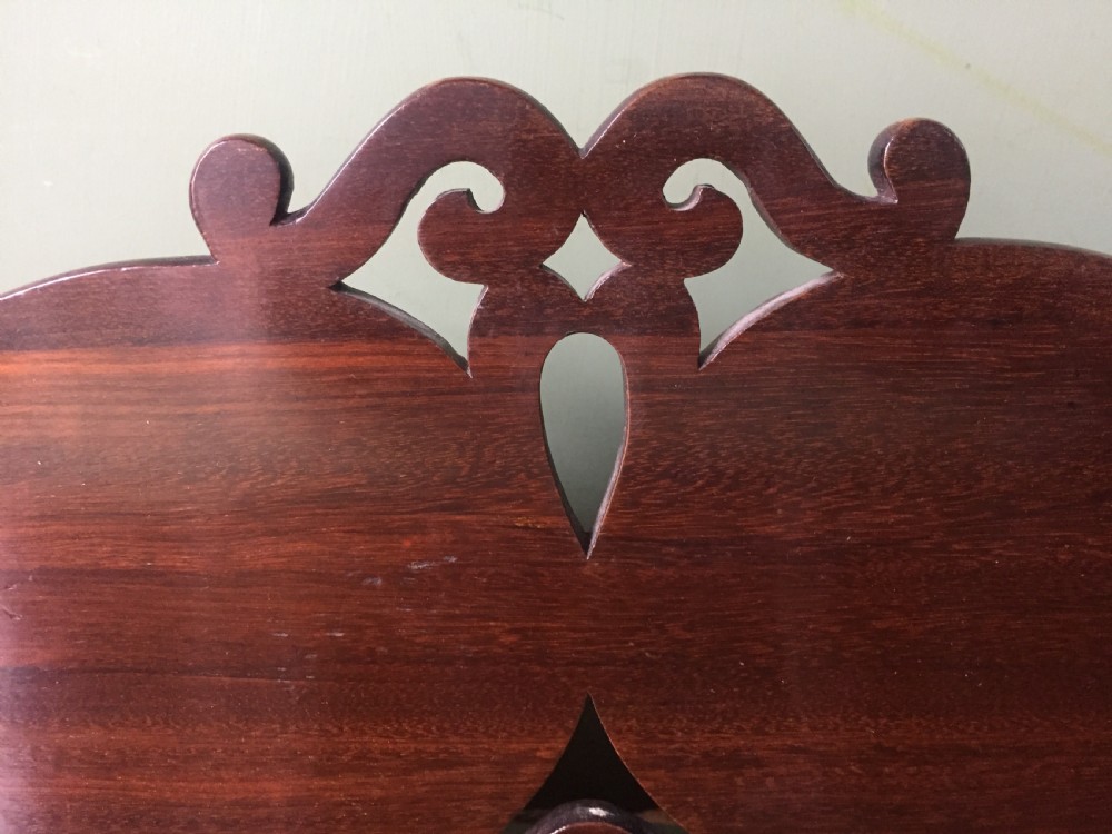 Finely-made and signed Madeiran mid C19th book-carrier in an exotic timber , possibly Andaman padauk. View V