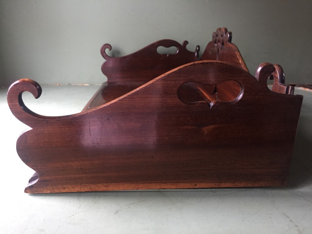 Finely-made and signed Madeiran mid C19th book-carrier in an exotic timber , possibly Andaman padauk. View VI