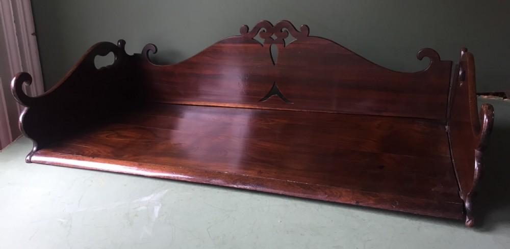 Finely-made and signed Madeiran mid C19th book-carrier in an exotic timber , possibly Andaman padauk. View III