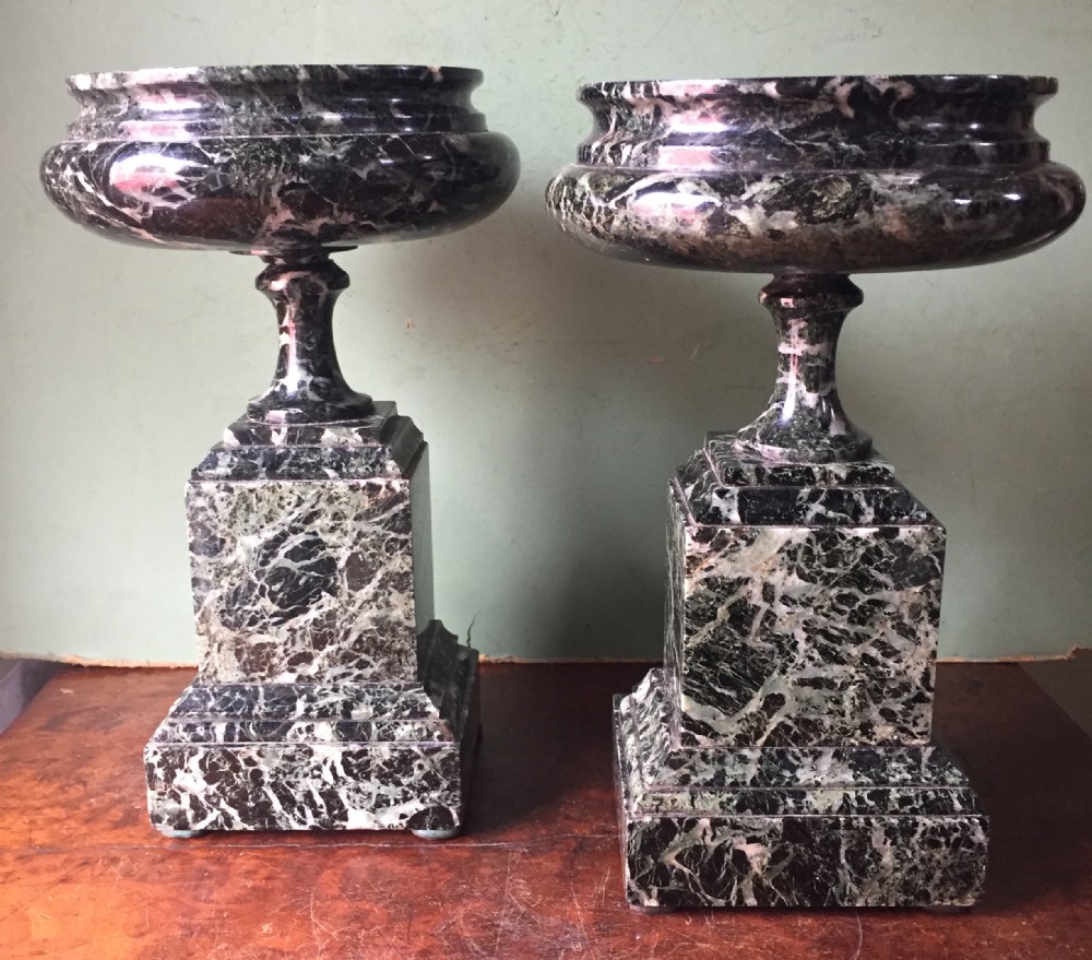 Pair of late C19th Italian 'verde antico ' marble tazzas.