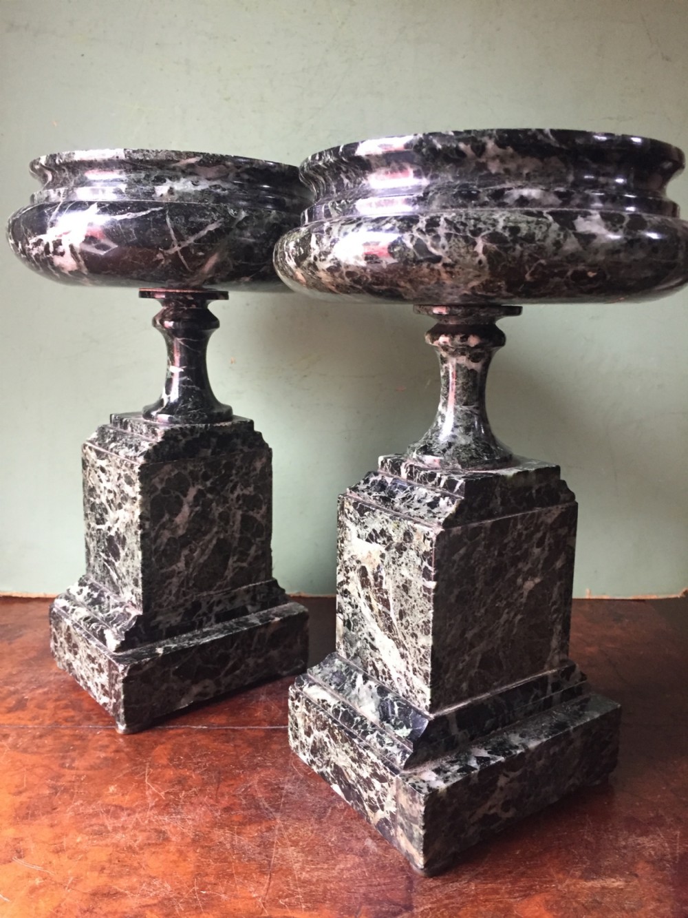 Pair of late C19th Italian 'verde antico ' marble tazzas. View VI