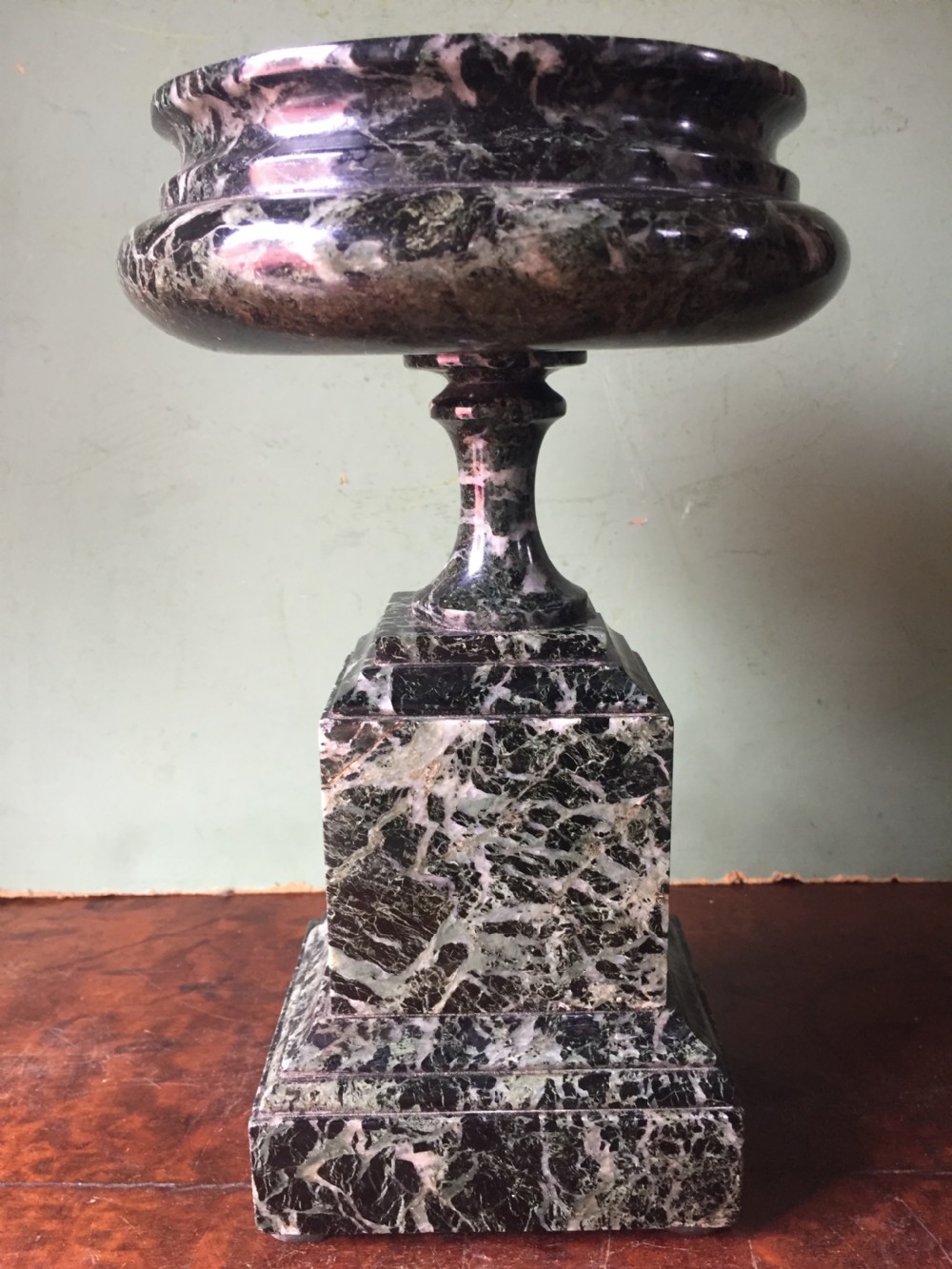 Pair of late C19th Italian 'verde antico ' marble tazzas. View X