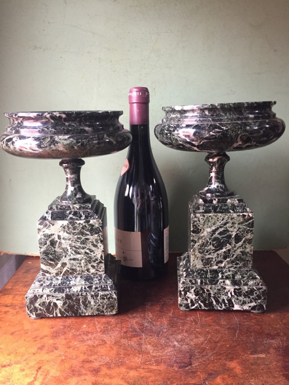 Pair of late C19th Italian 'verde antico ' marble tazzas. View XIV
