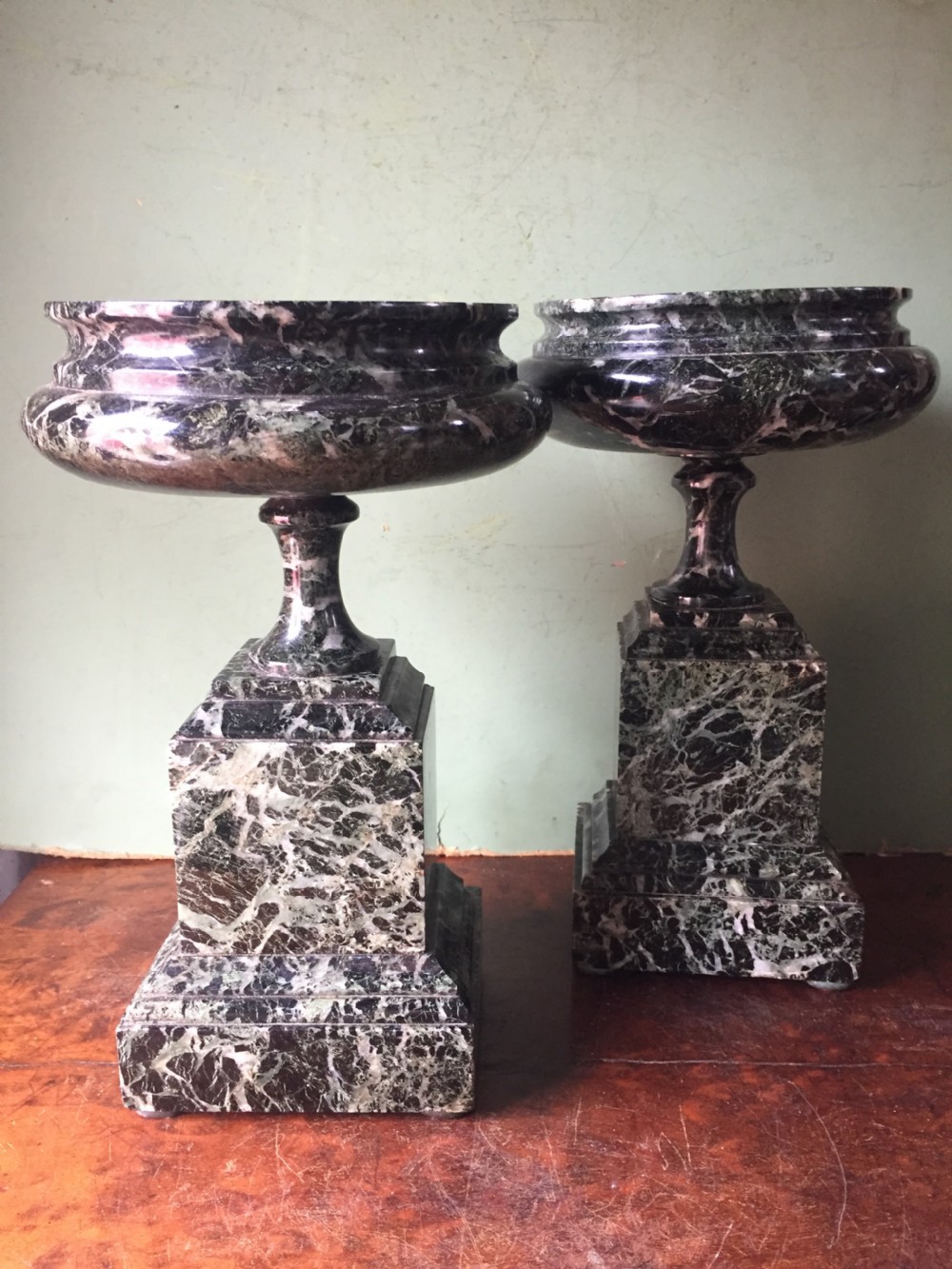 Pair of late C19th Italian 'verde antico ' marble tazzas. View XV