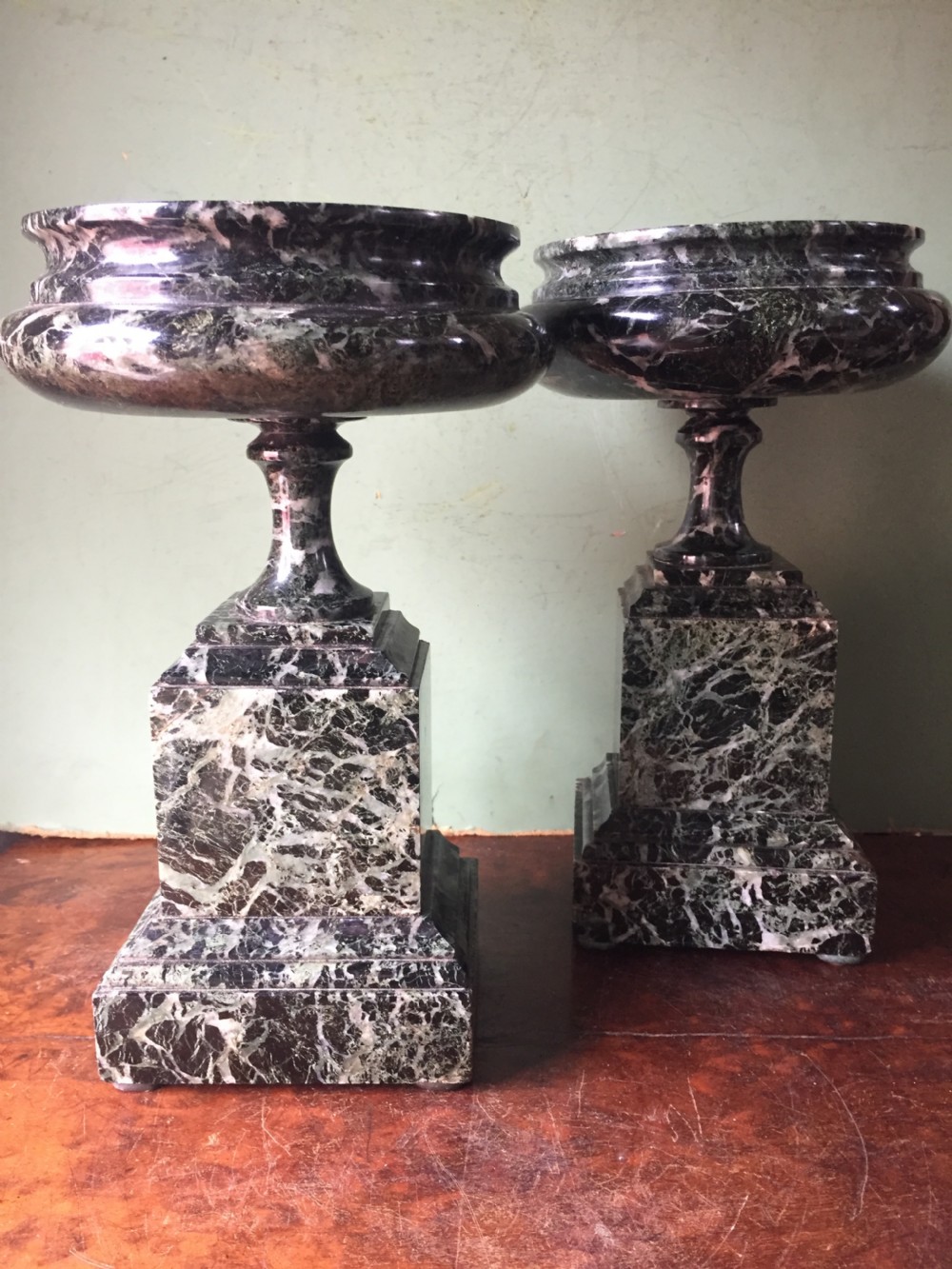 Pair of late C19th Italian 'verde antico ' marble tazzas. View XVII
