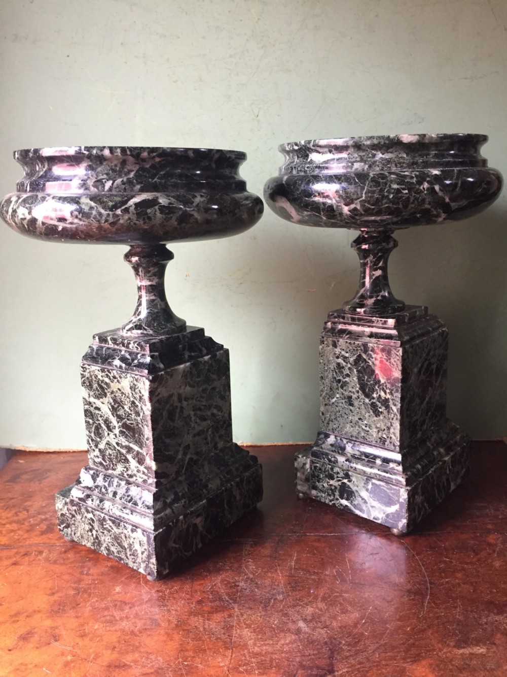 Pair of late C19th Italian 'verde antico ' marble tazzas. View XVIII