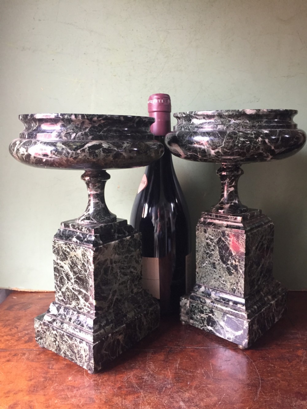 Pair of late C19th Italian 'verde antico ' marble tazzas. View XIX
