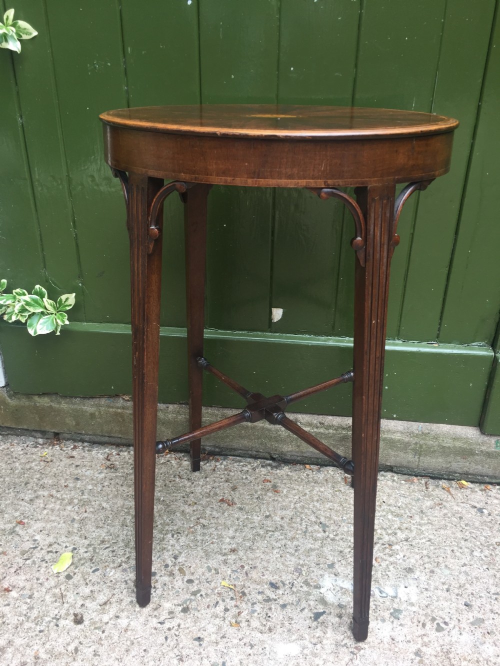 Late C19th George III period style inlaid mahogany urn stand . View II