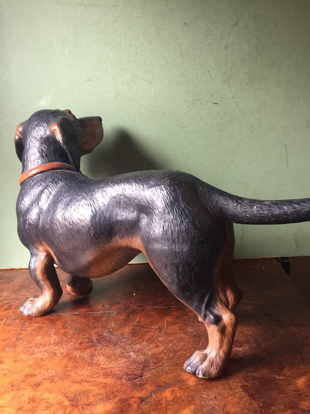 Late C19th Austrian decorated terracotta study of a miniature dachshund. View V