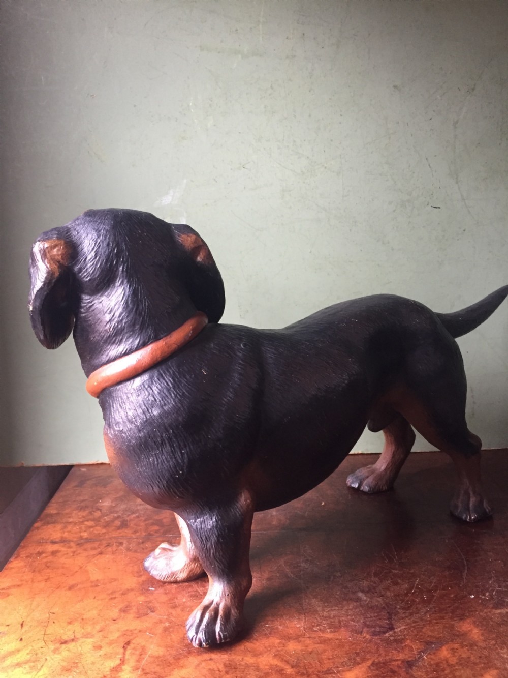 Late C19th Austrian decorated terracotta study of a miniature dachshund. View VI