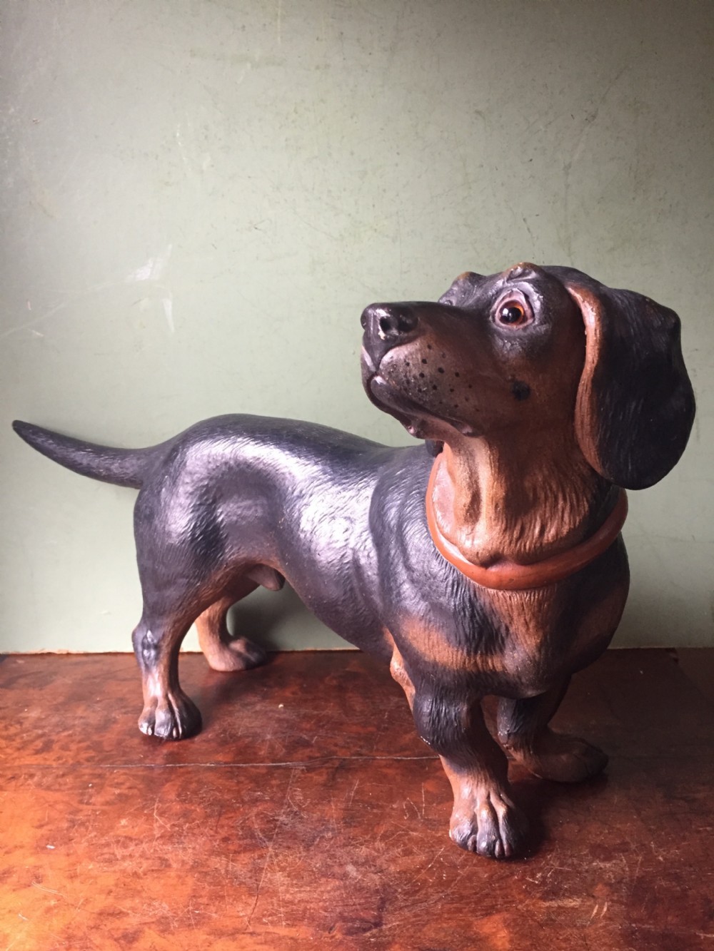 Late C19th Austrian decorated terracotta study of a miniature dachshund. View VII