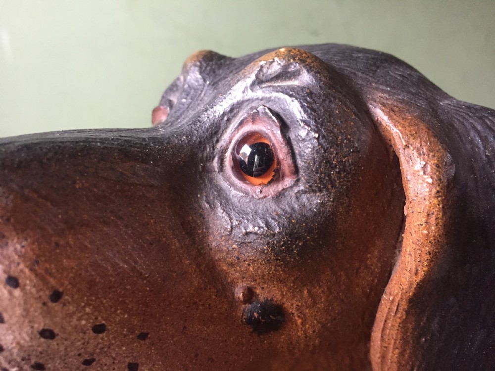 Late C19th Austrian decorated terracotta study of a miniature dachshund. View IX