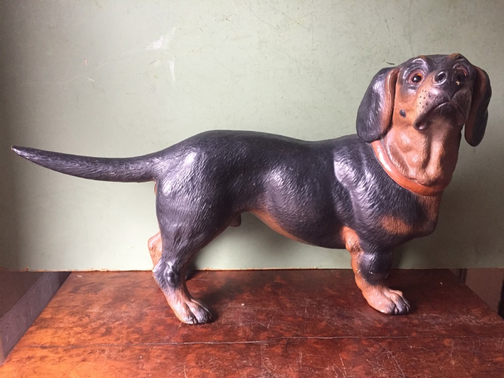 Late C19th Austrian decorated terracotta study of a miniature dachshund. View XII