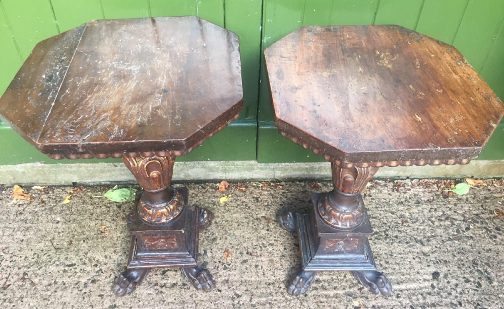 Pair of C19th Italian Tuscan walnut and parcel-gilt tables in the C17th Renaissance style . View IV