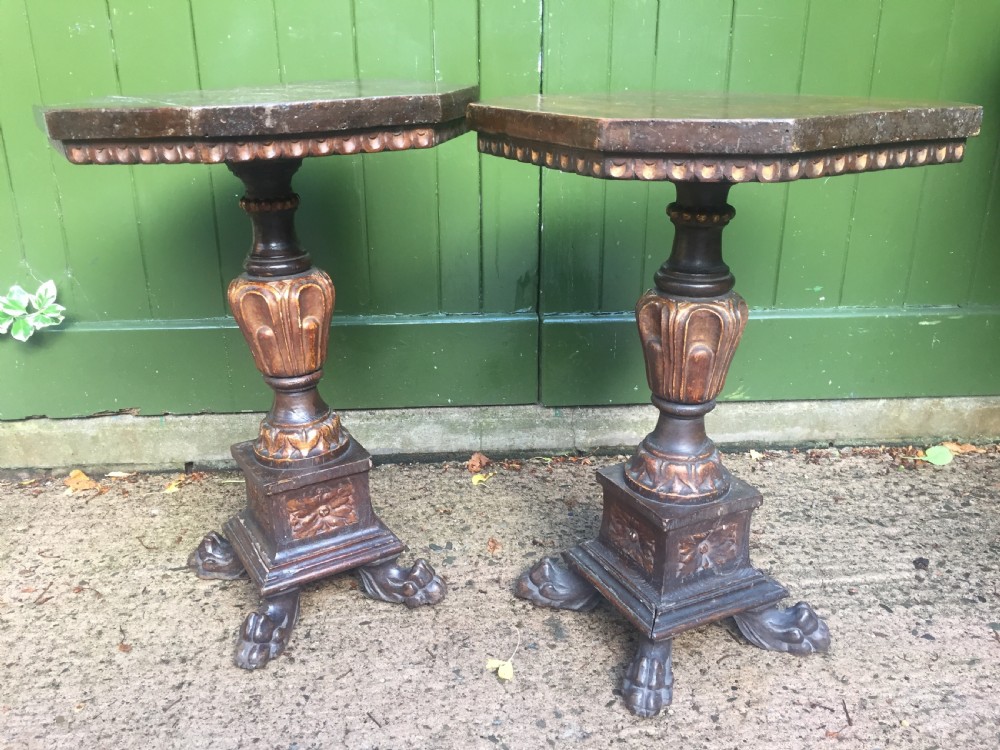 Pair of C19th Italian Tuscan walnut and parcel-gilt tables in the C17th Renaissance style . View V