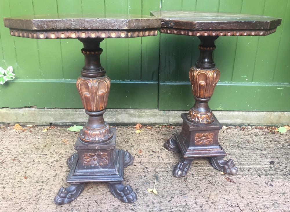Pair of C19th Italian Tuscan walnut and parcel-gilt tables in the C17th Renaissance style . View XII