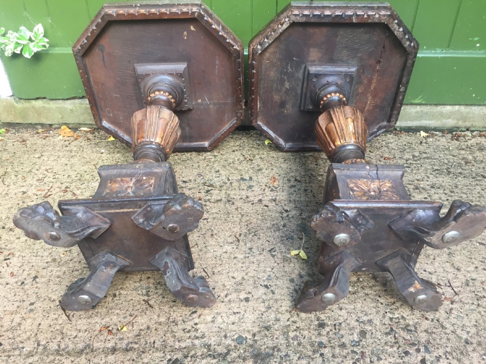 Pair of C19th Italian Tuscan walnut and parcel-gilt tables in the C17th Renaissance style . View XV