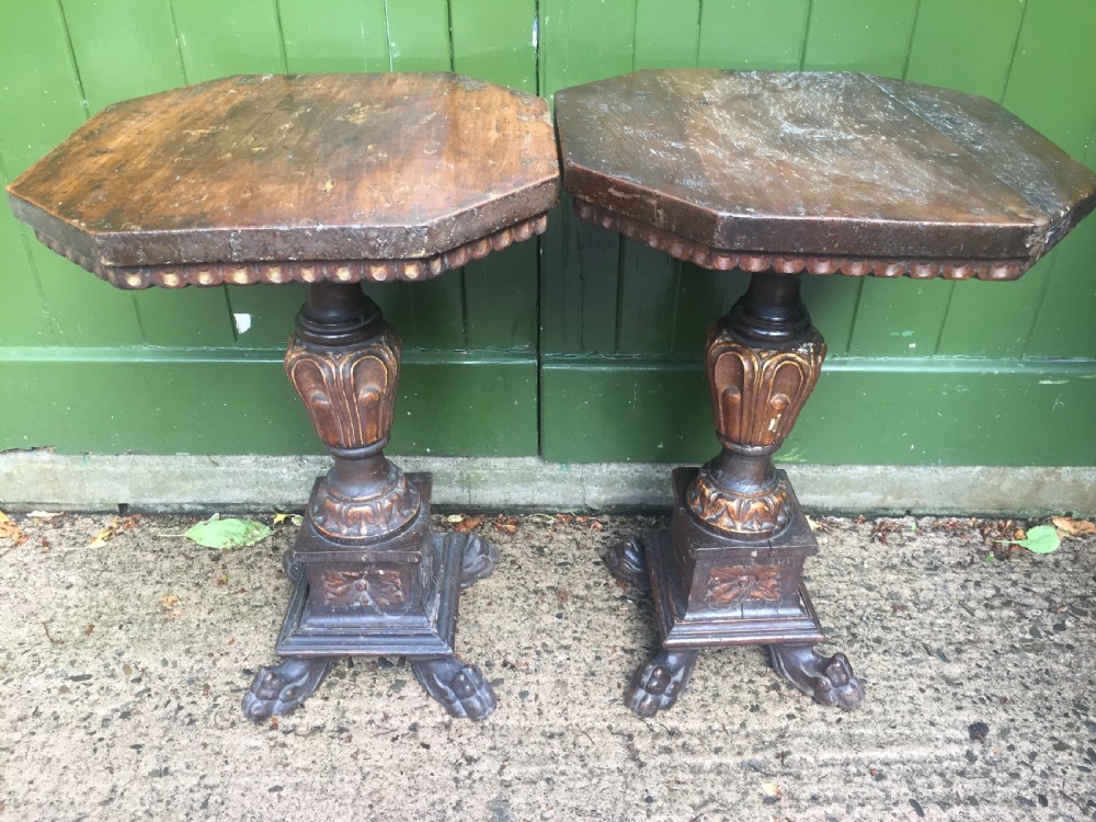 Pair of C19th Italian Tuscan walnut and parcel-gilt tables in the C17th Renaissance style . View XVIII