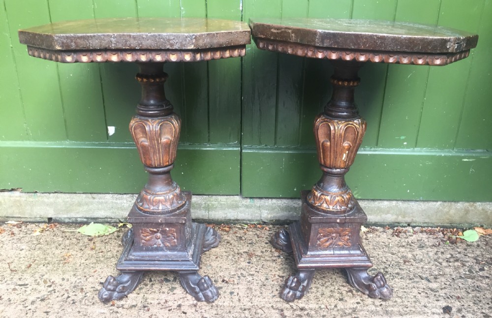 Pair of C19th Italian Tuscan walnut and parcel-gilt tables in the C17th Renaissance style . View XIX