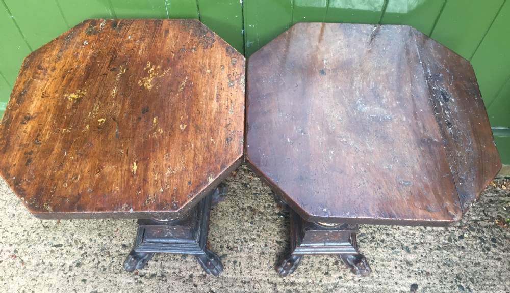 Pair of C19th Italian Tuscan walnut and parcel-gilt tables in the C17th Renaissance style . View XXI