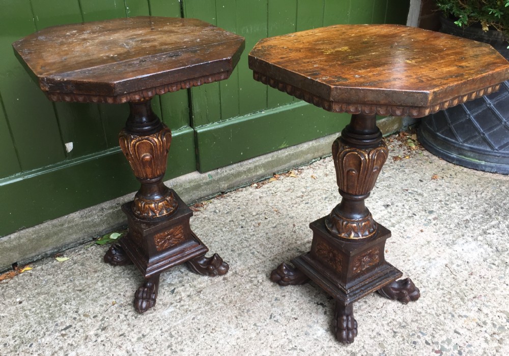 Pair of C19th Italian Tuscan walnut and parcel-gilt tables in the C17th Renaissance style . View XXVII