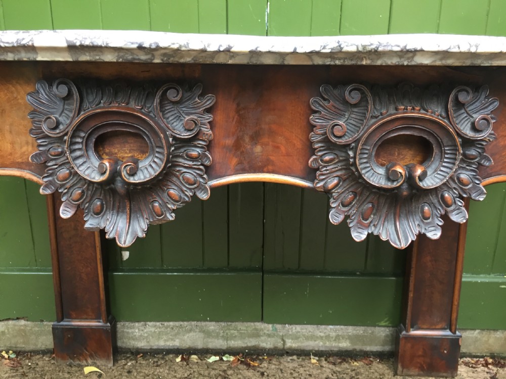 Exhuberant C19th Irish walnut console table with a rare Breccia marble slab top . View XI