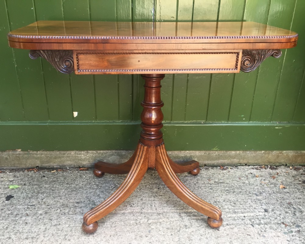 Elegant early C19th Regency period mahogany fold-over card or games table. View II
