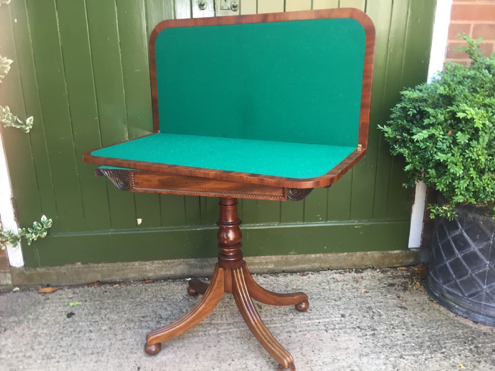 Elegant early C19th Regency period mahogany fold-over card or games table. View III