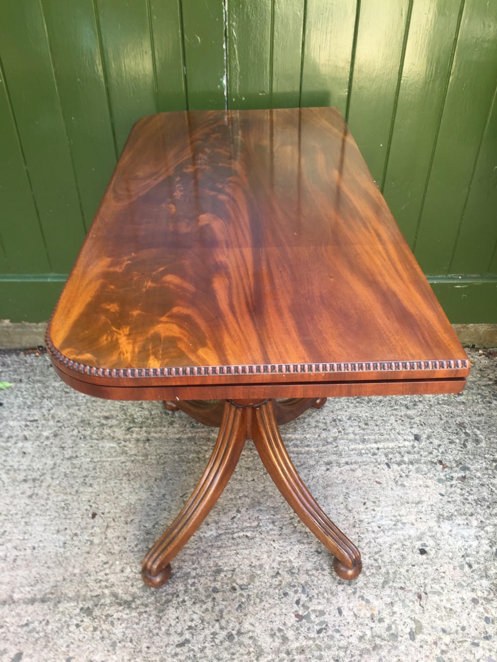 Elegant early C19th Regency period mahogany fold-over card or games table. View VI