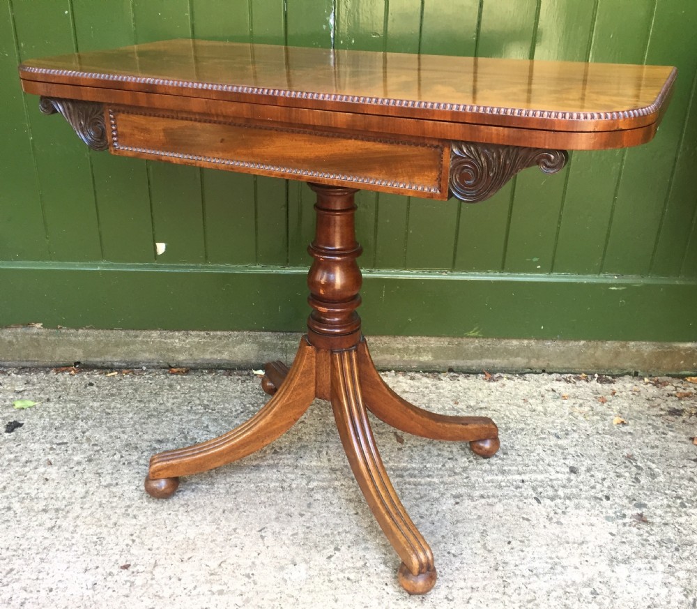 Elegant early C19th Regency period mahogany fold-over card or games table. View XII