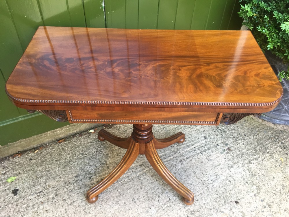 Elegant early C19th Regency period mahogany fold-over card or games table. View XIII