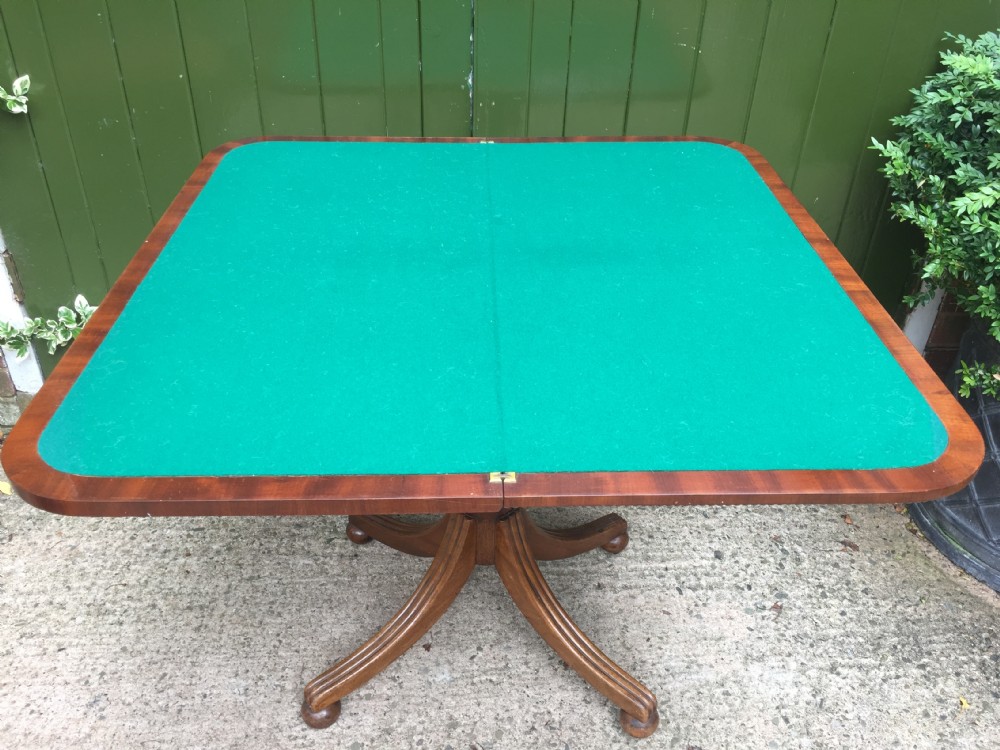 Elegant early C19th Regency period mahogany fold-over card or games table. View XIV