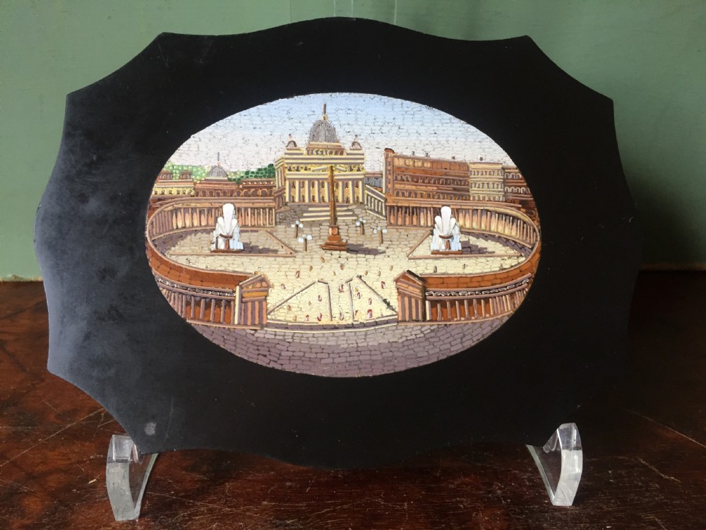 Fine C19th Italian marble 'Grand  Tour' souvenir paperweight with inset micro-mosaic panel. View II