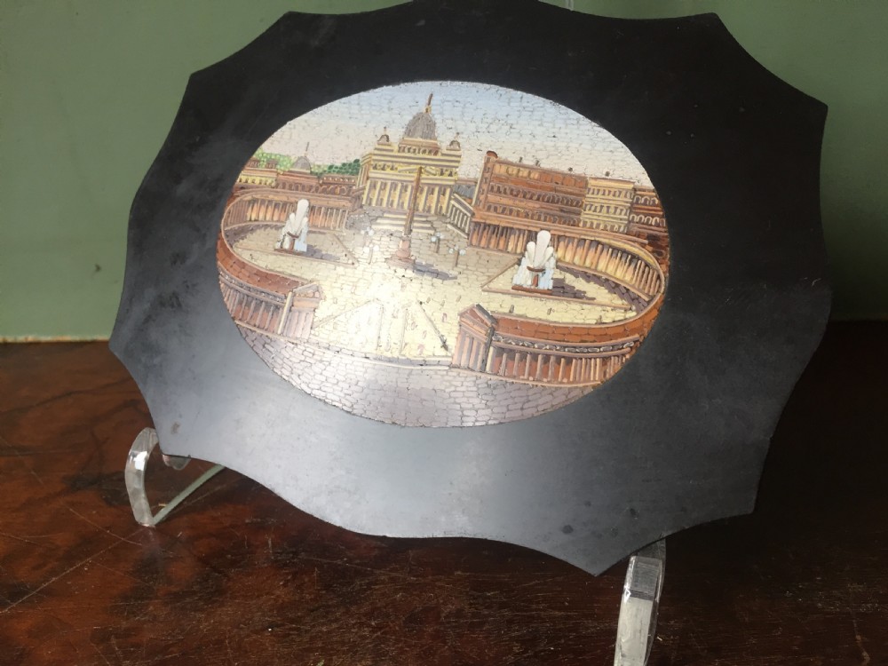 Fine C19th Italian marble 'Grand  Tour' souvenir paperweight with inset micro-mosaic panel. View VIII