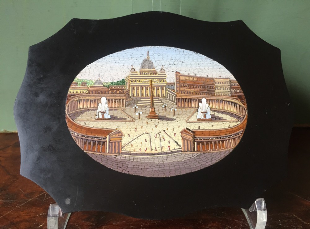 Fine C19th Italian marble 'Grand  Tour' souvenir paperweight with inset micro-mosaic panel.