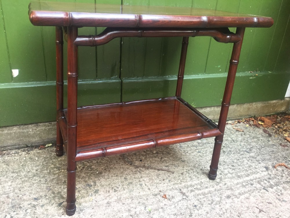 Pair of early C20th Chinese carved hardwood 2-tier end or occasional tables . View VII