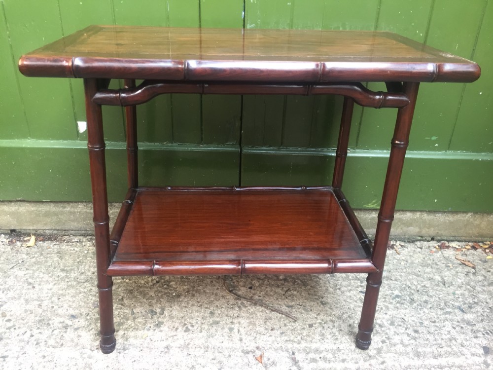 Pair of early C20th Chinese carved hardwood 2-tier end or occasional tables . View X