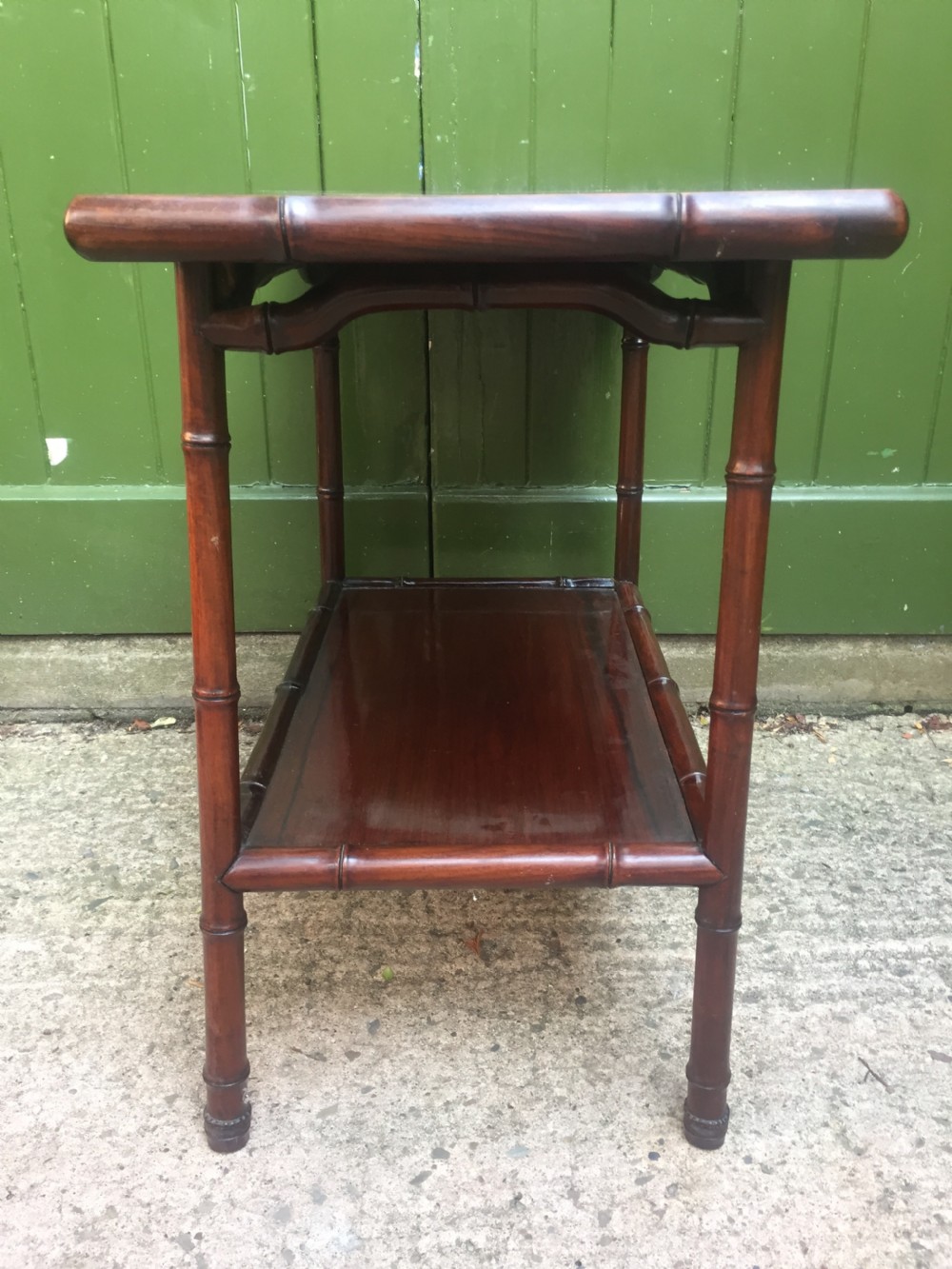 Pair of early C20th Chinese carved hardwood 2-tier end or occasional tables . View XI