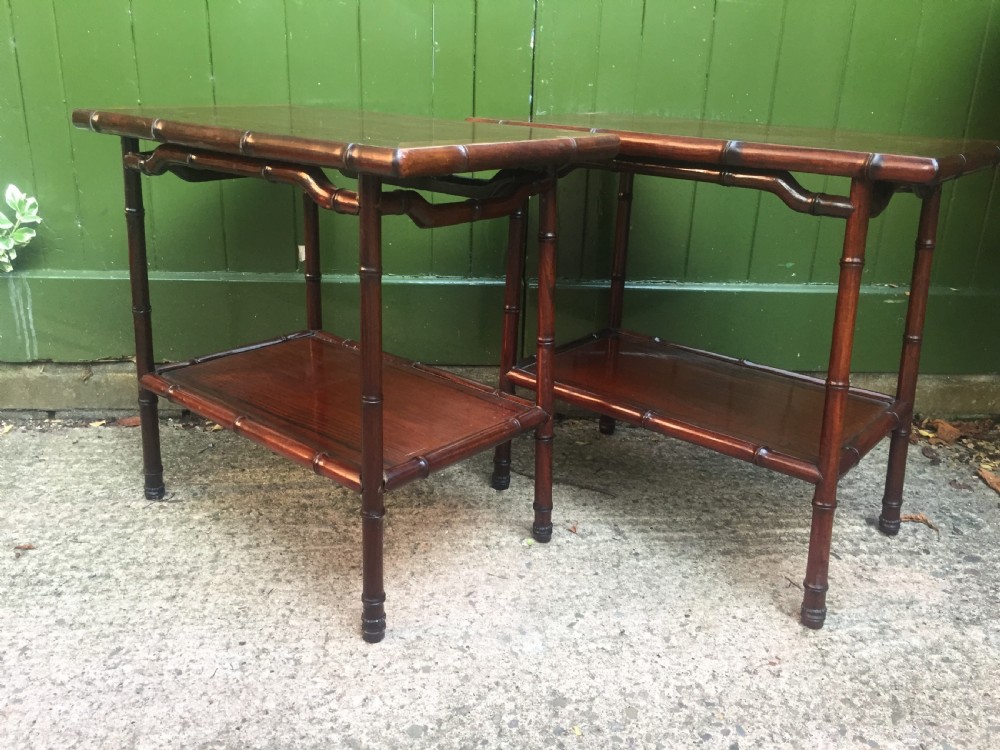 Pair of early C20th Chinese carved hardwood 2-tier end or occasional tables . View XII