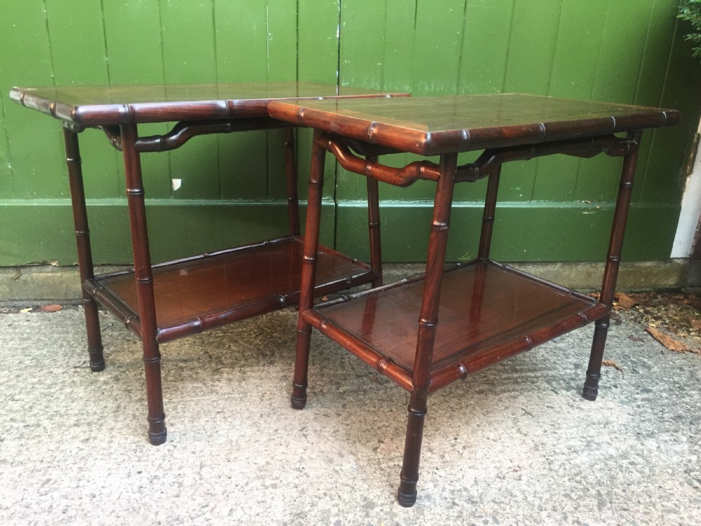 Pair of early C20th Chinese carved hardwood 2-tier end or occasional tables . View XIV