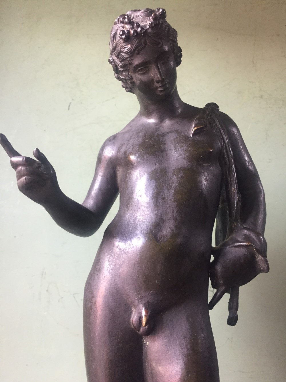 C19th Italian  'Grand Tour' souvenir classical bronze sculpture, after the antique, of Dionysus known as 