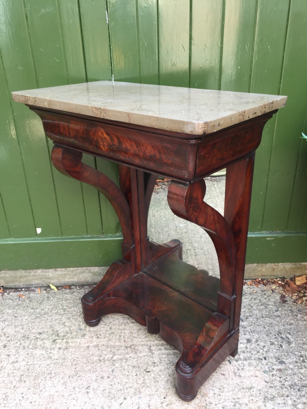 Early C19th French Charles X period marble-topped mahogany console or pier table of small proportions. View VII